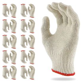 Pack of 192 Pairs Beige String Knit Cotton Work Gloves 9.5'. Cotton Polyester String Knit Safety Women Working Gloves. Elastic Knit Wrist. Safety